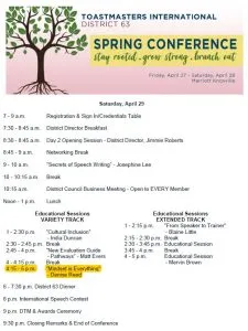 Toastmasters District 63 Spring Conference, Breakout Session 180428